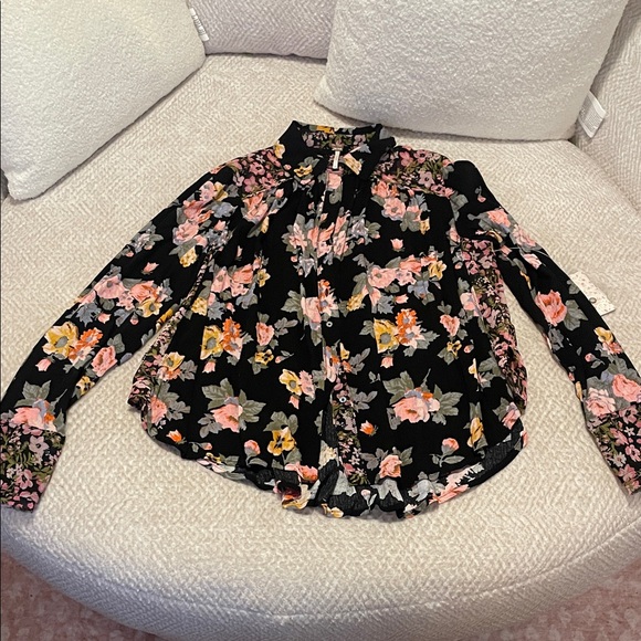 Free People Tops - FP Floral Black Blouse